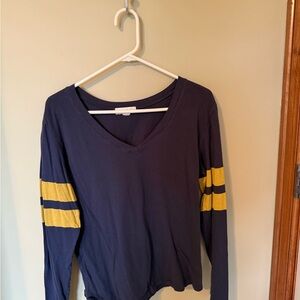 Navy Long Sleeve Shirt with Yellow Stripes